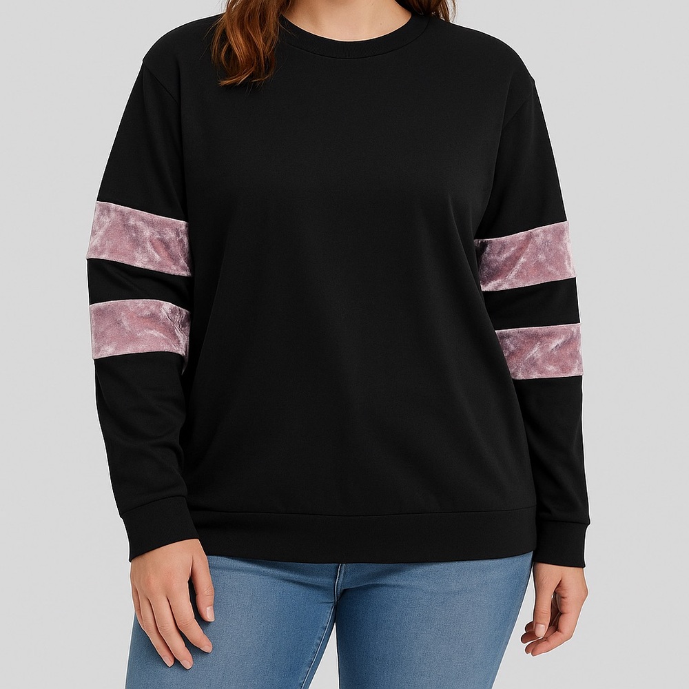 Chloe and Katie Oversized Black Pullover/Sweatshirt with Pink Stripes